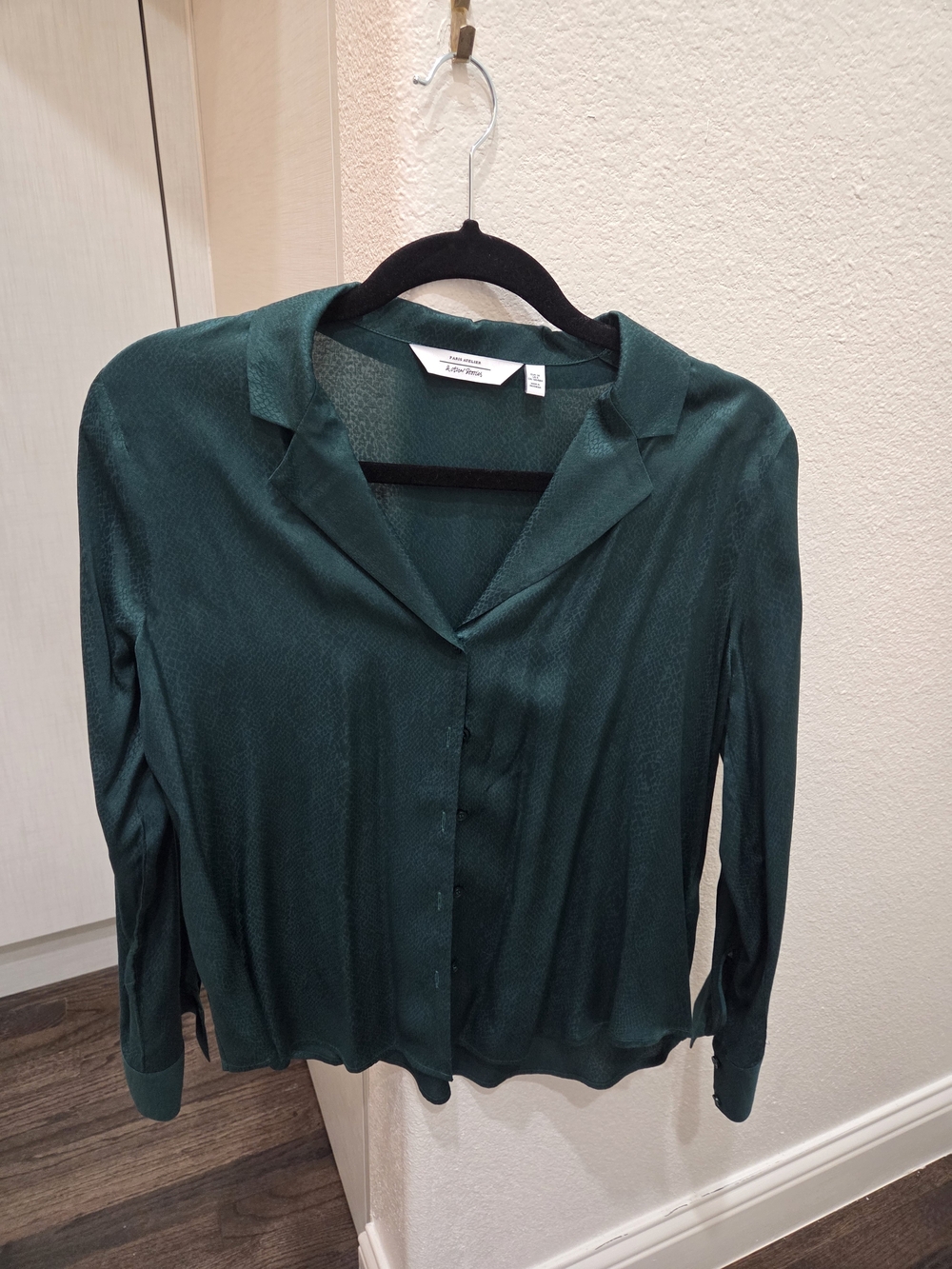 & Other Stories Deep Green Satin Button-Up Blouse